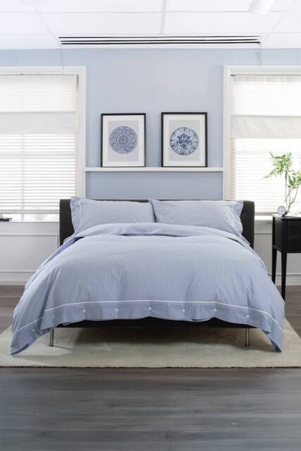 The Lyndon Company Southport Blue 100% Cotton Cuffed Finish Duvet Cover Set - Size: Super King - image 1