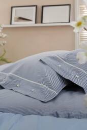The Lyndon Company Southport Blue 100% Cotton Cuffed Finish Duvet Cover Set - Size: Super King - thumbnail 3