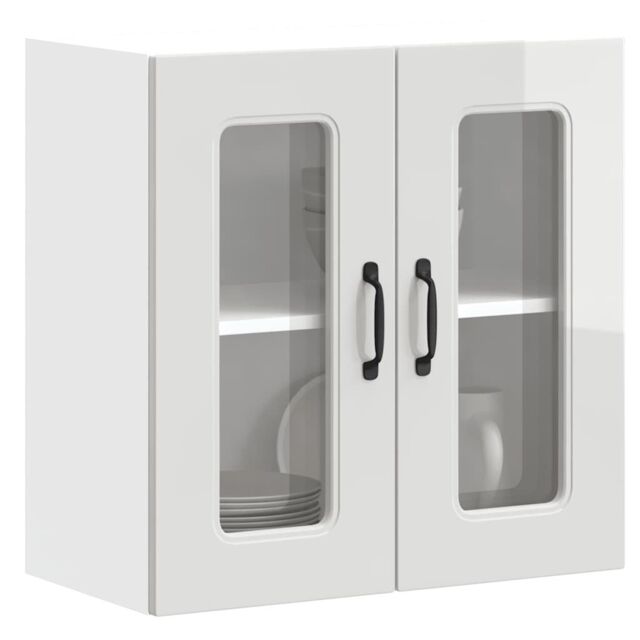 Berkfield Home Kitchen Wall Cabinet with Glass Door Kalmar High Gloss White Engineered Wood - image 1