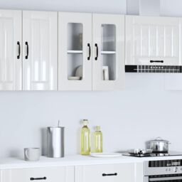Berkfield Home Kitchen Wall Cabinet with Glass Door Kalmar High Gloss White Engineered Wood - thumbnail 3