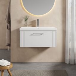 Balterley Wall Hung 1 Drawer Vanity Unit - Thin-Edge Basin 800mm, Satin White - thumbnail 2