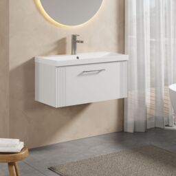 Balterley Wall Hung 1 Drawer Vanity Unit - Thin-Edge Basin 800mm, Satin White - thumbnail 4