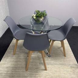 KOSY KOALA Round Glass Dining Table Set With 4 Grey Plastic Chairs - thumbnail 8
