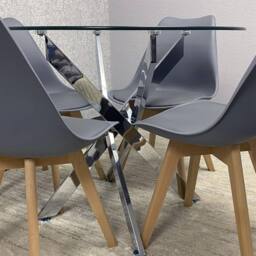 KOSY KOALA Round Glass Dining Table Set With 4 Grey Plastic Chairs - thumbnail 3