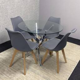 KOSY KOALA Round Glass Dining Table Set With 4 Grey Plastic Chairs - thumbnail 4
