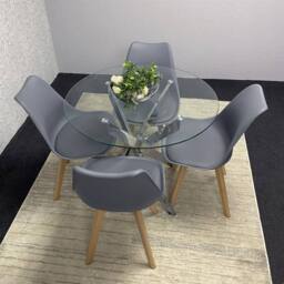KOSY KOALA Round Glass Dining Table Set With 4 Grey Plastic Chairs - thumbnail 7