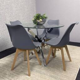KOSY KOALA Round Glass Dining Table Set With 4 Grey Plastic Chairs - thumbnail 2