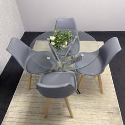 KOSY KOALA Round Glass Dining Table Set With 4 Grey Plastic Chairs - thumbnail 5