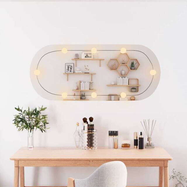Berkfield Home Wall Mirror with LED Lights 40x90 cm Glass Oval in Silver - image 1