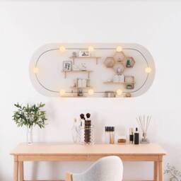 Berkfield Home Wall Mirror with LED Lights 40x90 cm Glass Oval in Silver - thumbnail 1
