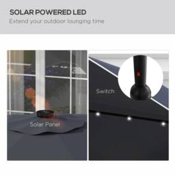 OUTSUNNY Garden Parasol Umbrella with LED Lights & Tilt, Table Umbrella in Dark Grey - thumbnail 4