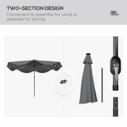 OUTSUNNY Garden Parasol Umbrella with LED Lights & Tilt, Table Umbrella in Dark Grey - thumbnail 8