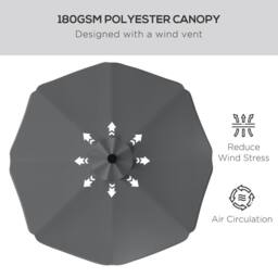 OUTSUNNY Garden Parasol Umbrella with LED Lights & Tilt, Table Umbrella in Dark Grey - thumbnail 6