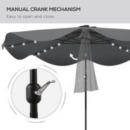 OUTSUNNY Garden Parasol Umbrella with LED Lights & Tilt, Table Umbrella in Dark Grey - thumbnail 7
