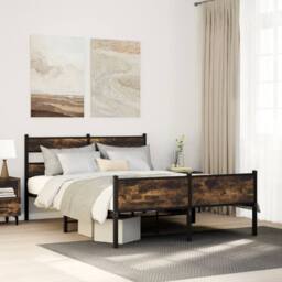 Berkfield Home Metal Bed Frame without Mattress Smoked Oak 160x200 cm in Brown - thumbnail 2
