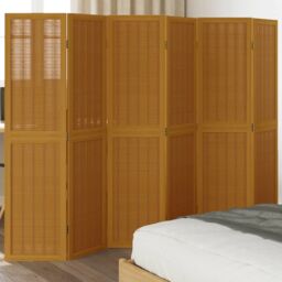 Berkfield Home Room Divider 6 Panels Brown Solid Wood Paulownia