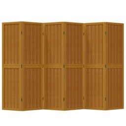 Berkfield Home Room Divider 6 Panels Brown Solid Wood Paulownia - thumbnail 4