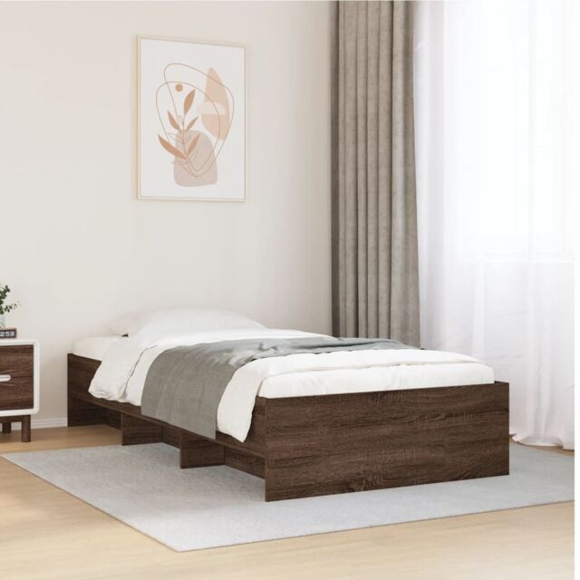 Berkfield Home Bed Frame without Mattress Brown Oak 90x200 cm Engineered Wood - image 1