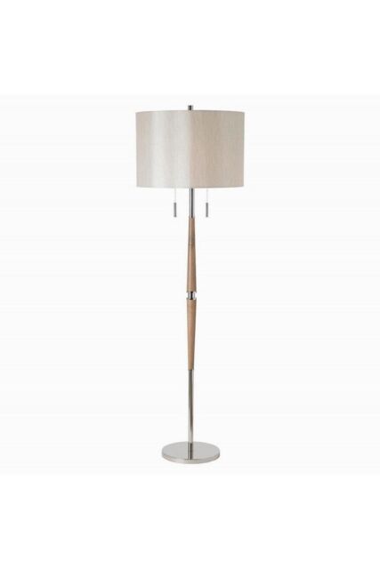 Netlighting Altesse Floor Lamp Natural Wood Oatmeal Silk Effect E27 in Brown
