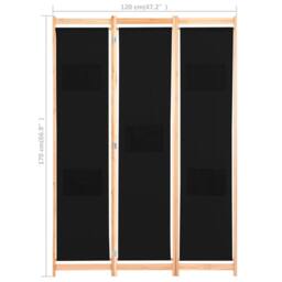 Berkfield Home Stylish 3-Panel Room Divider Black 120x170x4 cm Fabric - Size: 120 x 170 x 4 cm - thumbnail 8