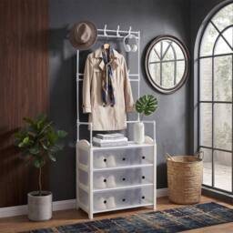 KORVIXA 4 Tier Coat Rack Shoe Storage Shelf in White - Size: 900mm - thumbnail 3