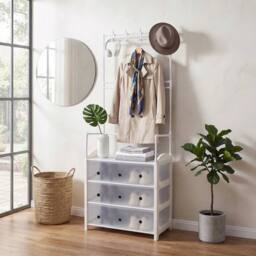 KORVIXA 4 Tier Coat Rack Shoe Storage Shelf in White - Size: 900mm - thumbnail 4