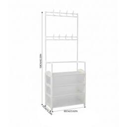 KORVIXA 4 Tier Coat Rack Shoe Storage Shelf in White - Size: 900mm - thumbnail 2