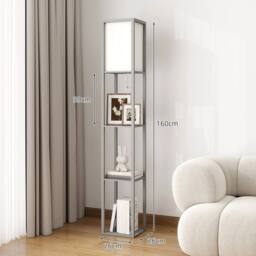 Kelvenix Wood Floor Lamp Free Standing 3-Tier Storage in Grey - thumbnail 2