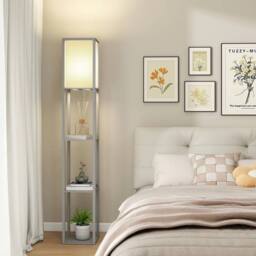 Kelvenix Wood Floor Lamp Free Standing 3-Tier Storage in Grey - thumbnail 1