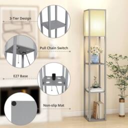 Kelvenix Wood Floor Lamp Free Standing 3-Tier Storage in Grey - thumbnail 3