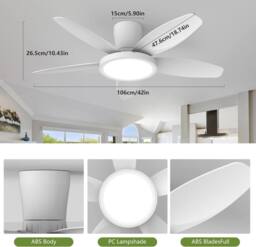 Garwarm Ceiling Fans with Lights 42 Inch White with Timer for Bedroom - thumbnail 2