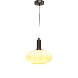 First Choice Lighting Baton - White Ribbed Oval Glass Satin Nickel Deco Pendant Fitting - thumbnail 2