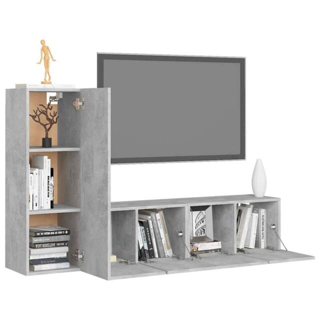 Berkfield Home Practical 3 Piece TV Cabinet Set Concrete Grey Engineered Wood - image 1
