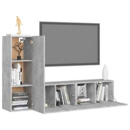 Berkfield Home Practical 3 Piece TV Cabinet Set Concrete Grey Engineered Wood - thumbnail 1