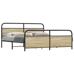 Berkfield Home Metal Bed Frame without Mattress Sonoma Oak 200x200 cm in Brown - thumbnail 1