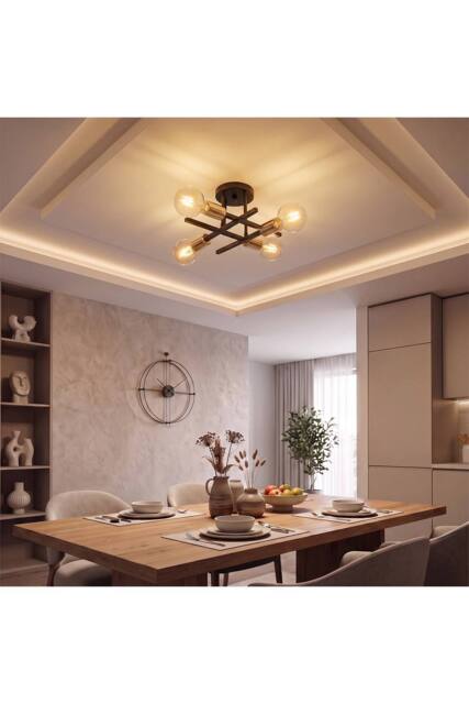 Living and Home 4-Light Vintage Semi-Flush Mount Ceiling Light in Black - image 1
