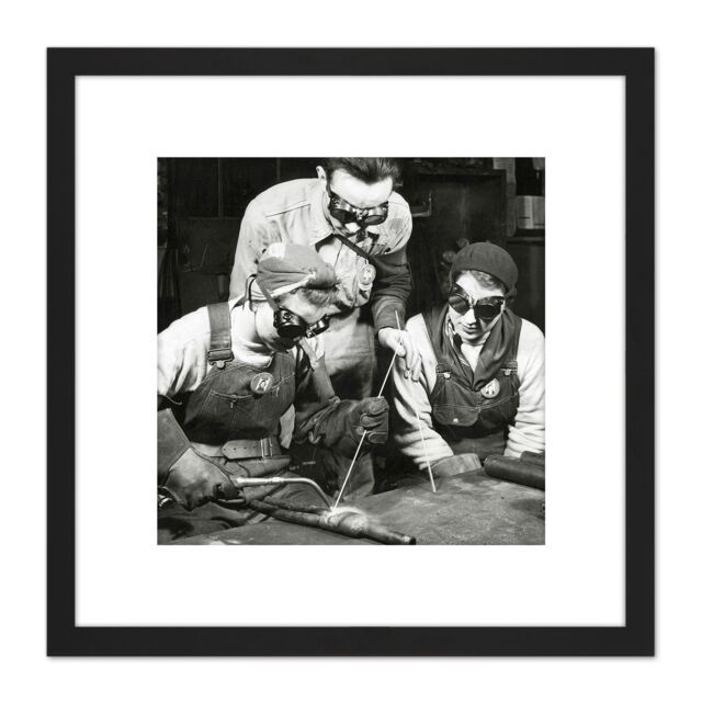 Artery8 Marshall Women Welding Steel Industry Photo 8X8 Inch Square Wooden Framed Wall Art Print Picture with Mount in Black - image 1