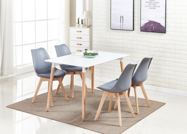 Life Interiors 5PCs Dining Set - a Halo Dining Table & Set of 4 Lorenzo Tulip chairs with Padded Seat in Grey - image 1