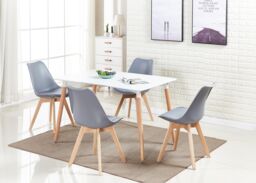 Life Interiors 5PCs Dining Set - a Halo Dining Table & Set of 4 Lorenzo Tulip chairs with Padded Seat in Grey - thumbnail 2