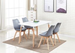Life Interiors 5PCs Dining Set - a Halo Dining Table & Set of 4 Lorenzo Tulip chairs with Padded Seat in Grey