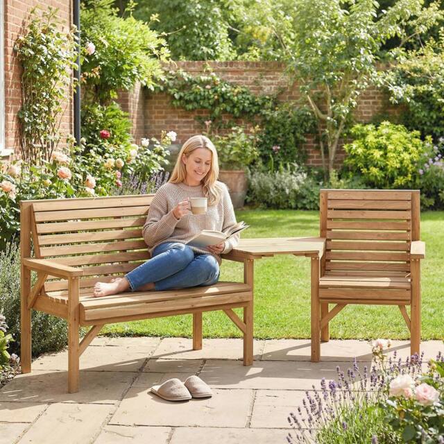 OUTSUNNY Wood Garden Furniture Set w/ Parasol Hole, Detachable Table in Natural - image 1