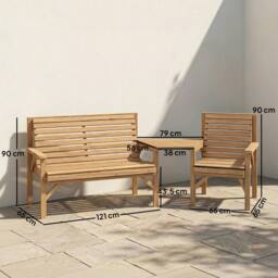OUTSUNNY Wood Garden Furniture Set w/ Parasol Hole, Detachable Table in Natural - thumbnail 3