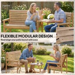 OUTSUNNY Wood Garden Furniture Set w/ Parasol Hole, Detachable Table in Natural - thumbnail 4