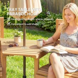 OUTSUNNY Wood Garden Furniture Set w/ Parasol Hole, Detachable Table in Natural - thumbnail 6