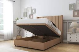 "Sloomy Hargrave Dumfries Ottoman Bed Set With 54"" Wingback Headboard in Light Brown - Size: Small Single" - thumbnail 2