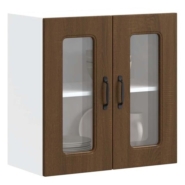Berkfield Home Kitchen Wall Cabinet with Glass Door Kalmar Brown Oak Engineered Wood - image 1
