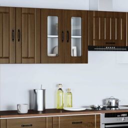 Berkfield Home Kitchen Wall Cabinet with Glass Door Kalmar Brown Oak Engineered Wood - thumbnail 3