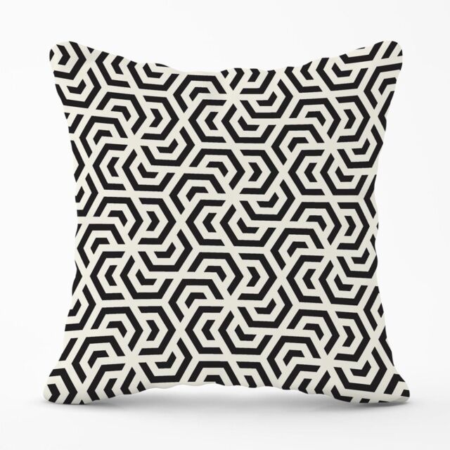 Warren Reed - Designer Hexagonal Geometric Pattern Outdoor Cushion in Black - Size: 45 cm x 45 cm - image 1
