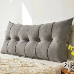KORVIXA Polyester Bed Reading Cushion Pillow in Grey - Size: Double