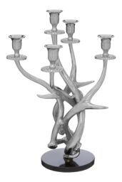 Orsina 5 Candles Antler Candelabra Holder, Candle Holder for Dining Table, 5 Candle Holder Centrepiece in Silver